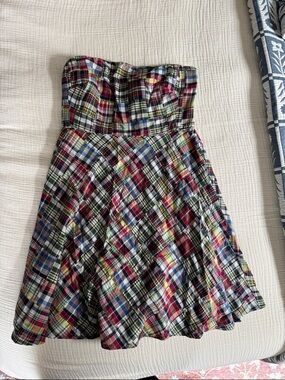 J. Crew Strapless Plaid Dress in Red, Blue, Green, Yellow, White